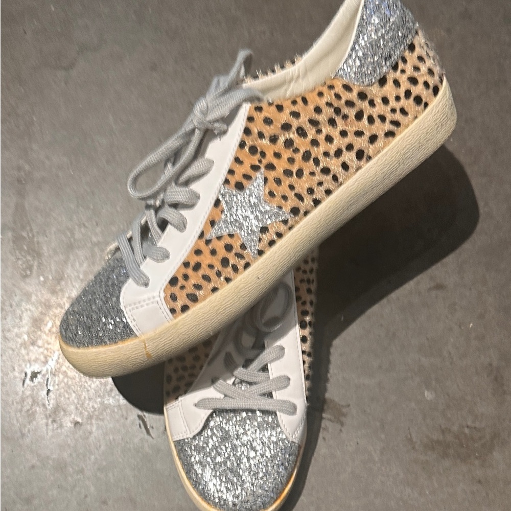 Mi.iM Rubber Sole Lace-up Glitter Suede Leather Star Sneakers
